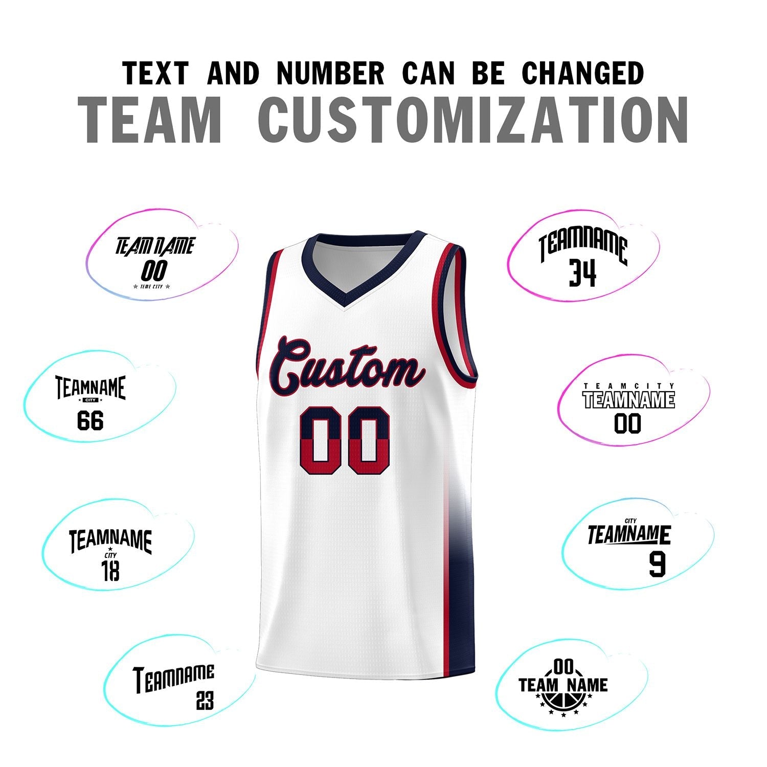 Custom White Red-Navy Personalized Two Tone Font Sports Uniform Basketball Jersey