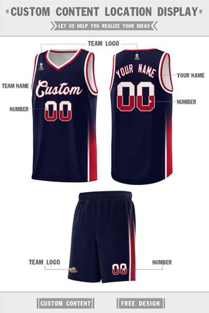 Custom Navy White-Red Personalized Two Tone Font Sports Uniform Basketball Jersey