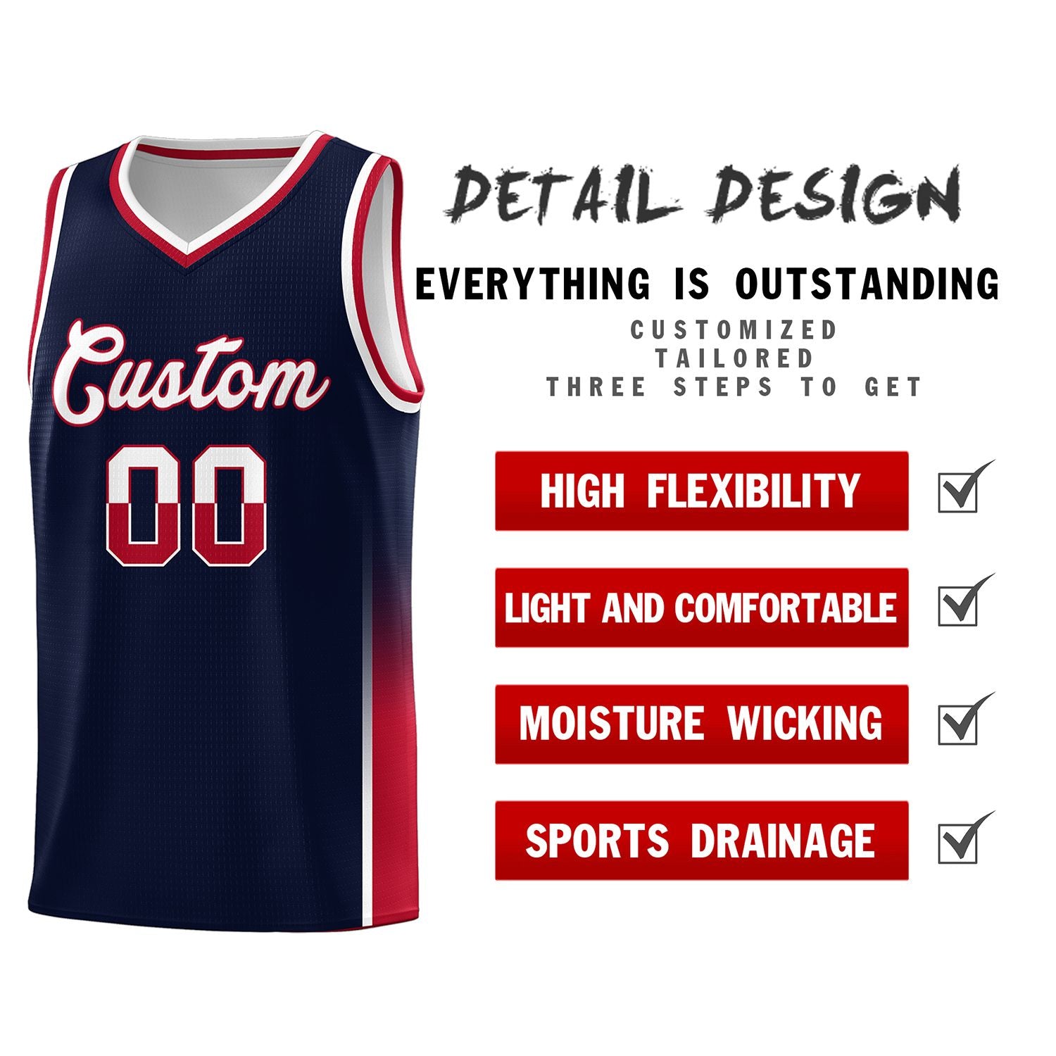 Custom Navy White-Red Personalized Two Tone Font Sports Uniform Basketball Jersey