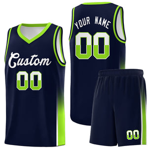 Custom Navy White-Neon Green Personalized Two Tone Font Sports Uniform Basketball Jersey