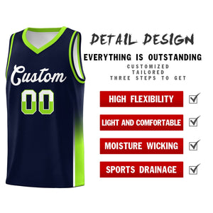 Custom Navy White-Neon Green Personalized Two Tone Font Sports Uniform Basketball Jersey