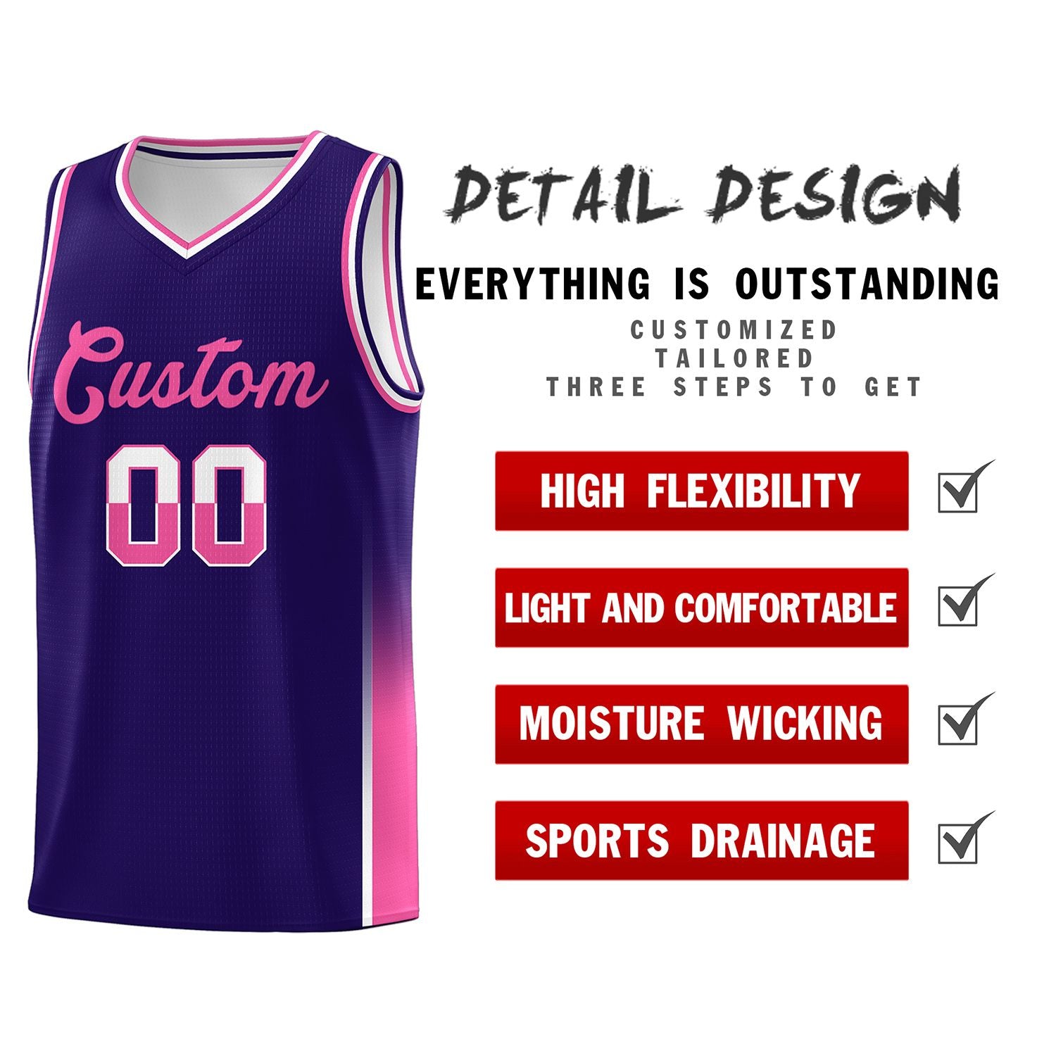 Custom Purple White-Pink Personalized Two Tone Font Sports Uniform Basketball Jersey