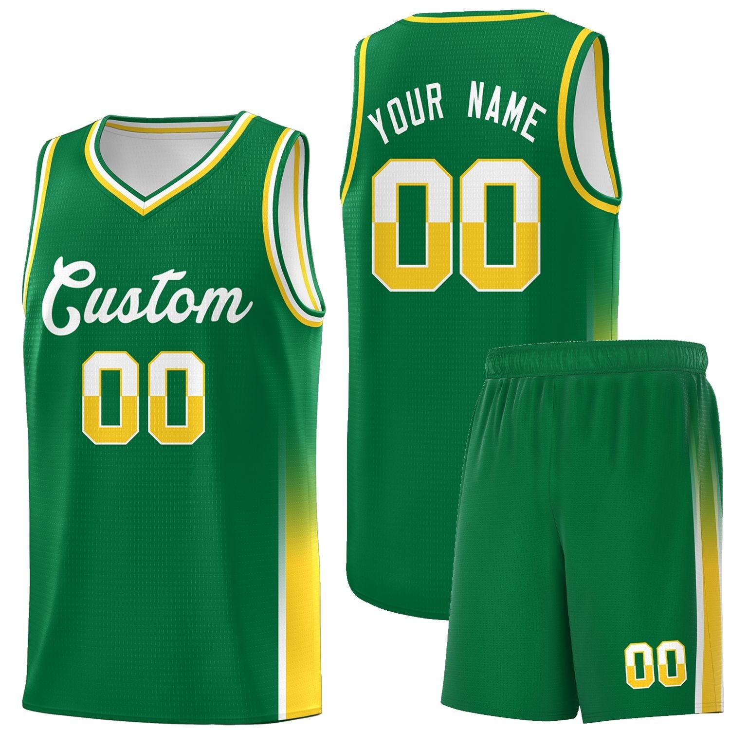 Custom Kelly Green White-Gold Personalized Two Tone Font Sports Uniform Basketball Jersey