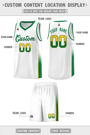 Custom White Gold-Kelly Green Personalized Two Tone Font Sports Uniform Basketball Jersey