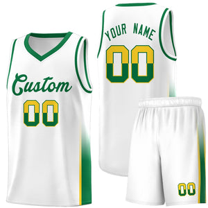 Custom White Gold-Kelly Green Personalized Two Tone Font Sports Uniform Basketball Jersey