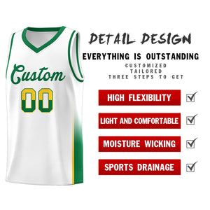 Custom White Gold-Kelly Green Personalized Two Tone Font Sports Uniform Basketball Jersey