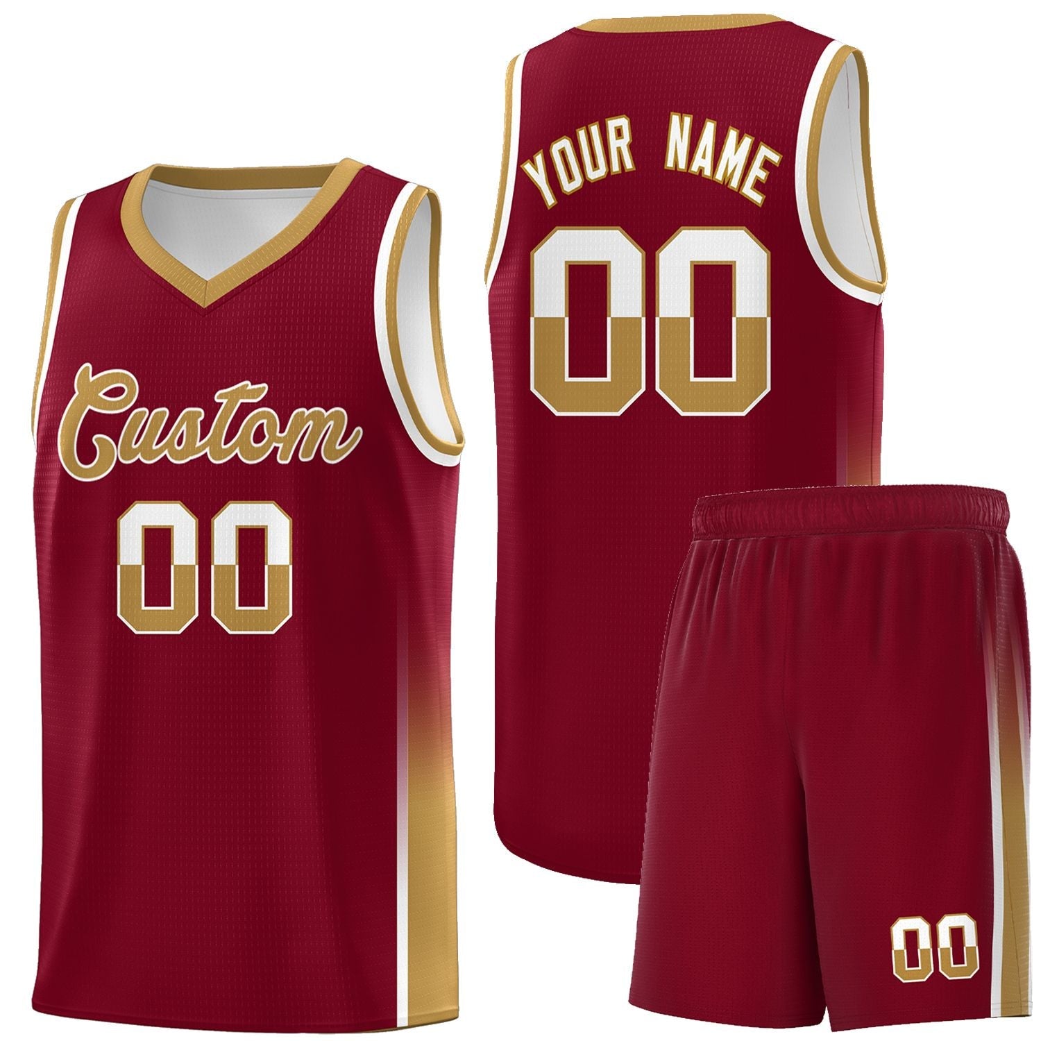 Custom Crimson White-Old Gold Personalized Two Tone Font Sports Uniform Basketball Jersey