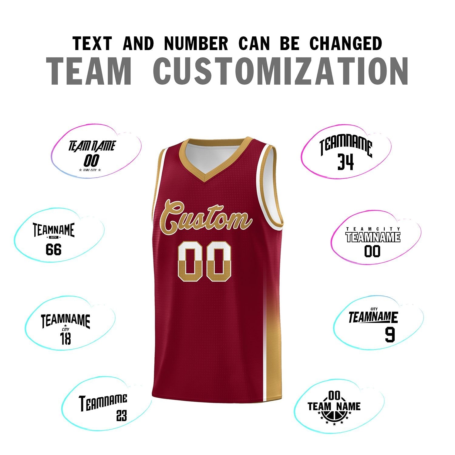 Custom Crimson White-Old Gold Personalized Two Tone Font Sports Uniform Basketball Jersey