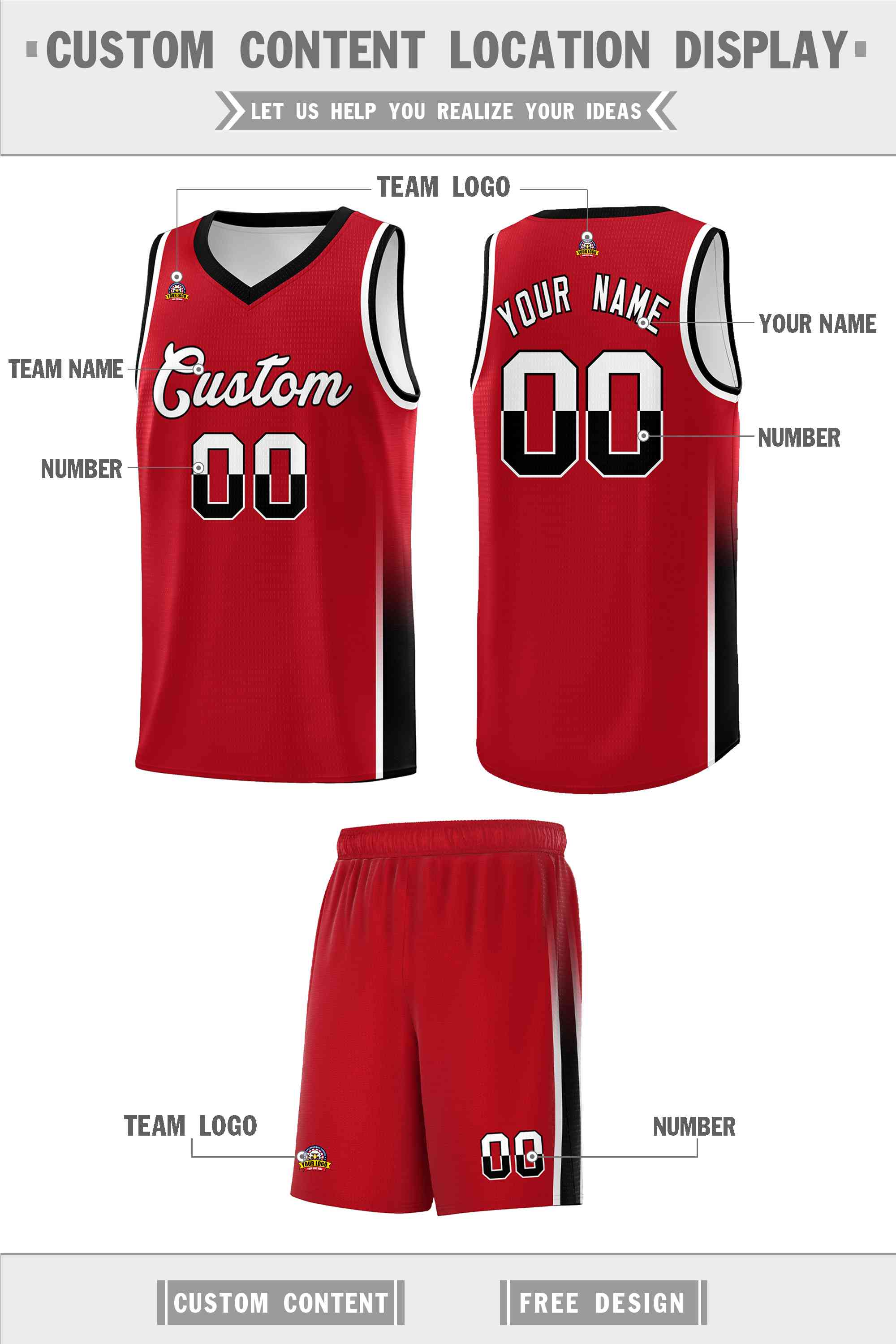 Custom Red White-Black Personalized Two Tone Font Sports Uniform Basketball Jersey