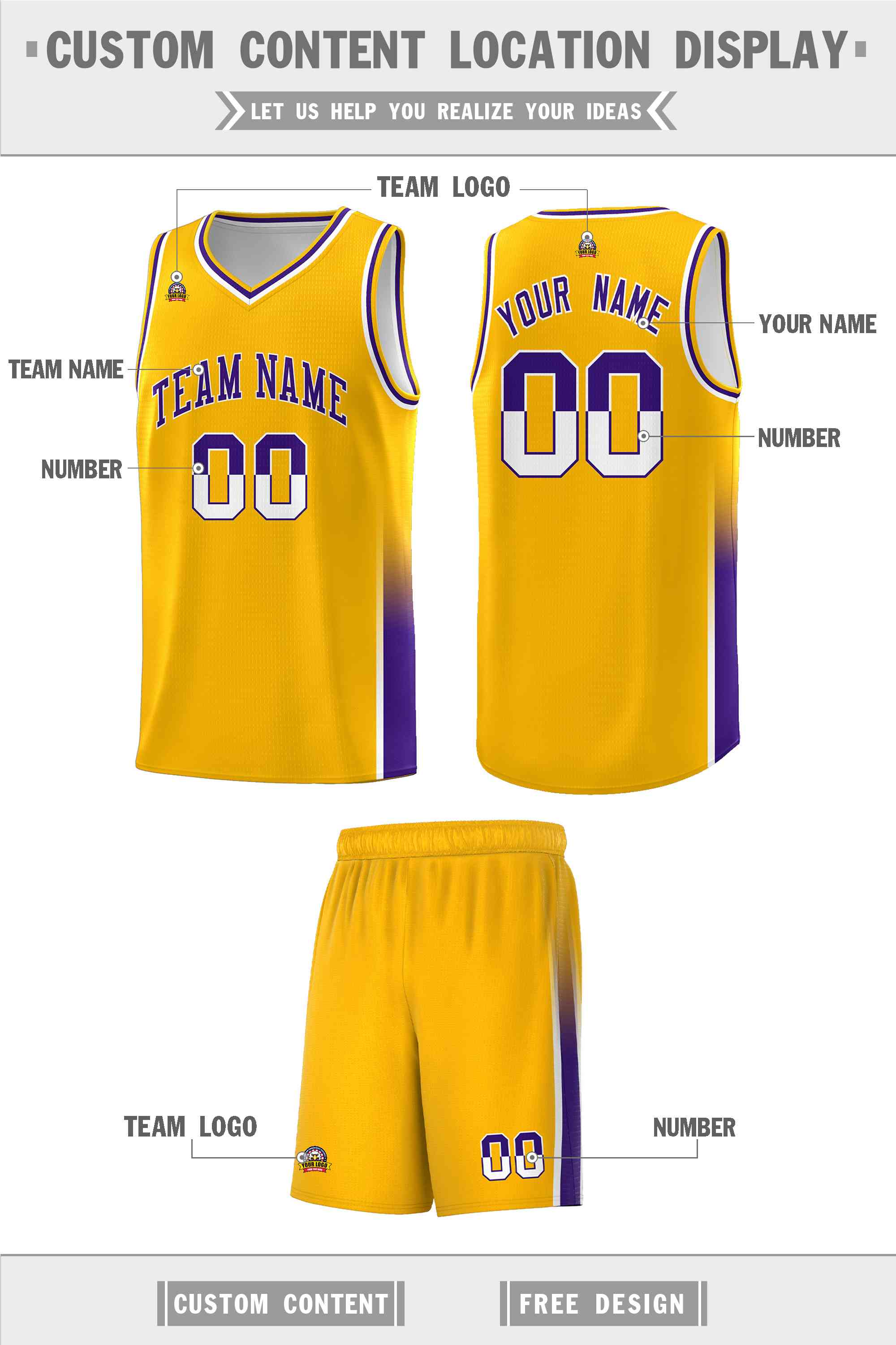 Custom Yellow White-Purple Personalized Two Tone Font Sports Uniform Basketball Jersey