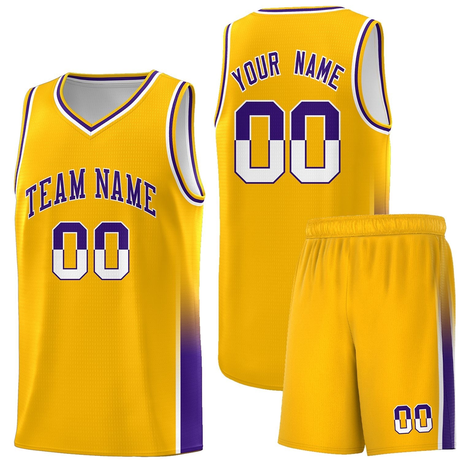 Custom Yellow White-Purple Personalized Two Tone Font Sports Uniform Basketball Jersey