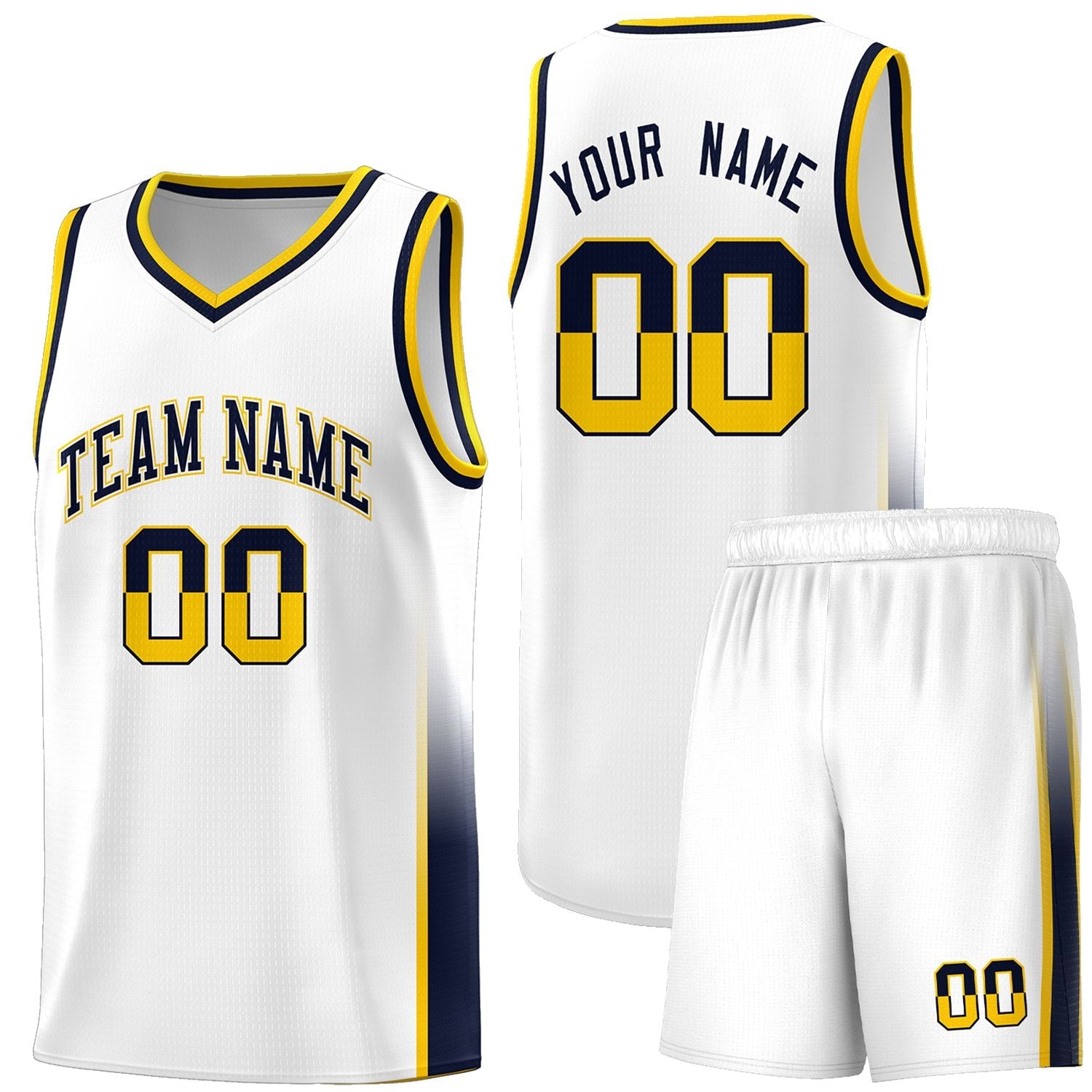 Custom White Yellow-Navy Personalized Two Tone Font Sports Uniform Basketball Jersey