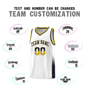 Custom White Yellow-Navy Personalized Two Tone Font Sports Uniform Basketball Jersey