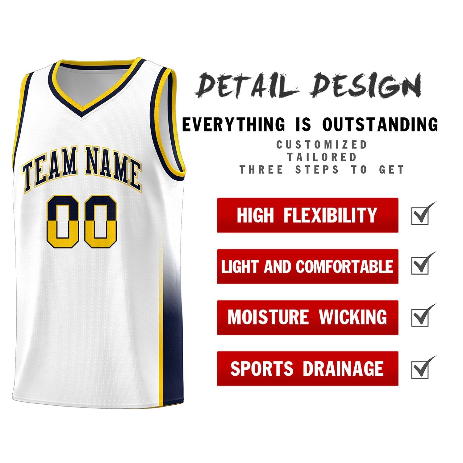 Custom White Yellow-Navy Personalized Two Tone Font Sports Uniform Basketball Jersey