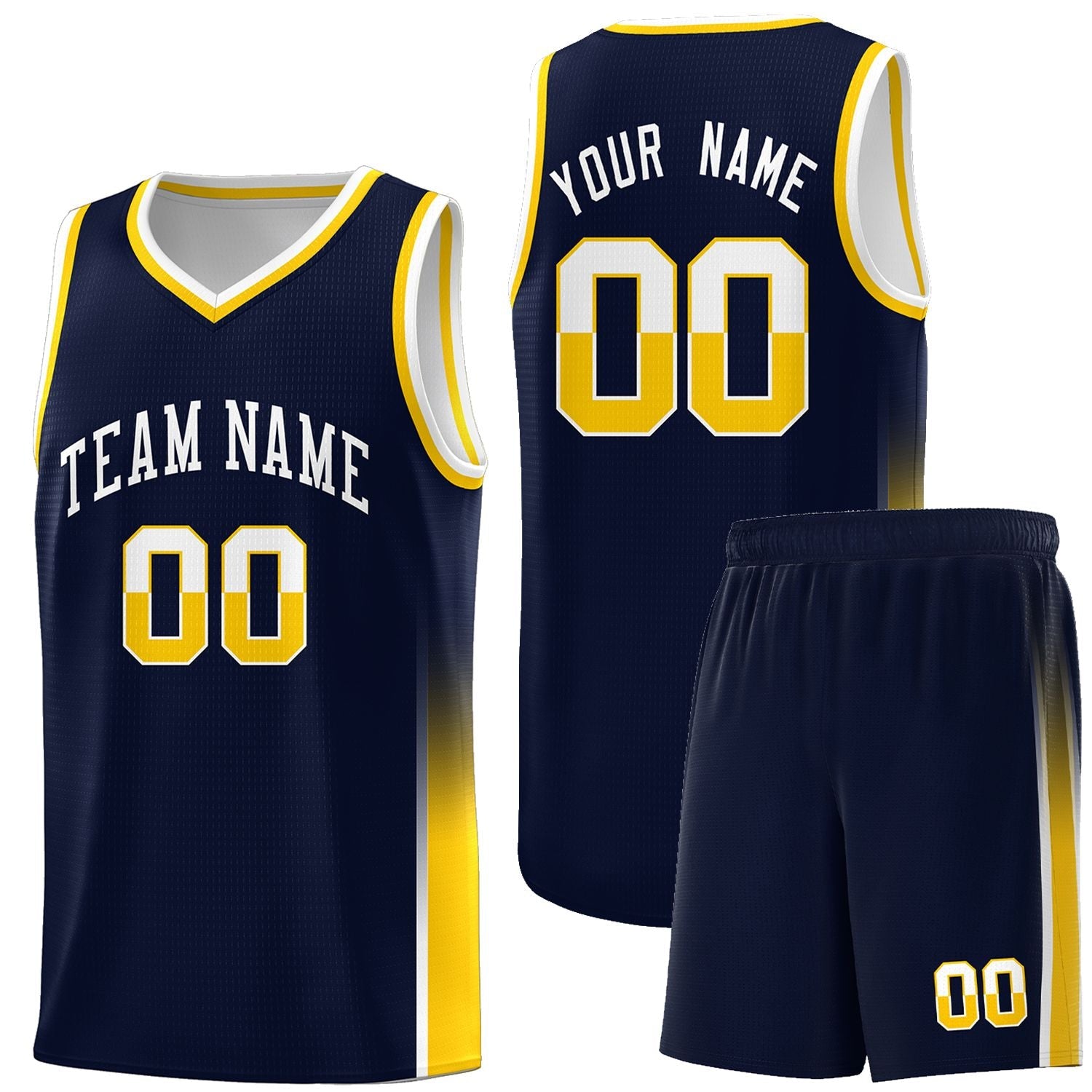 Custom Navy White-Gold Personalized Two Tone Font Sports Uniform Basketball Jersey