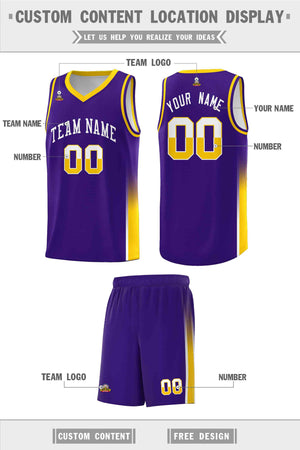 Custom Purple White-Yellow Personalized Two Tone Font Sports Uniform Basketball Jersey