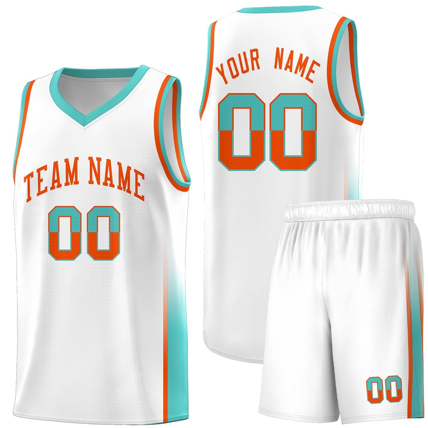 Custom White Orange-Aqua Personalized Two Tone Font Sports Uniform Basketball Jersey