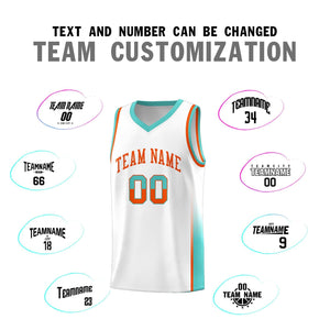 Custom White Orange-Aqua Personalized Two Tone Font Sports Uniform Basketball Jersey