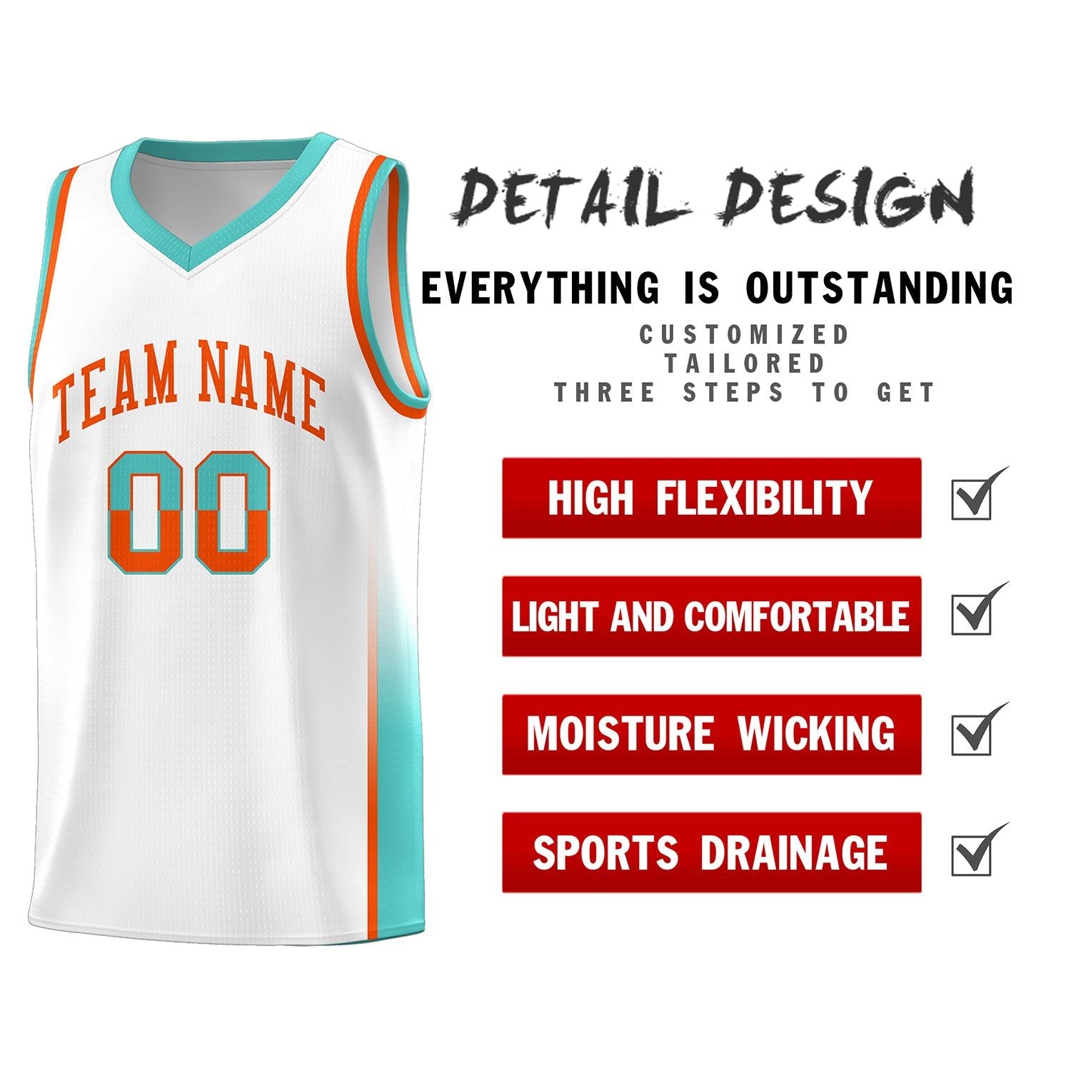 Custom White Orange-Aqua Personalized Two Tone Font Sports Uniform Basketball Jersey