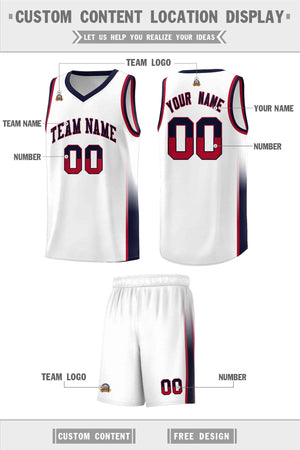 Custom White Red-Navy Personalized Two Tone Font Sports Uniform Basketball Jersey