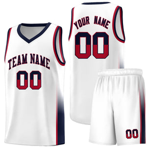 Custom White Red-Navy Personalized Two Tone Font Sports Uniform Basketball Jersey