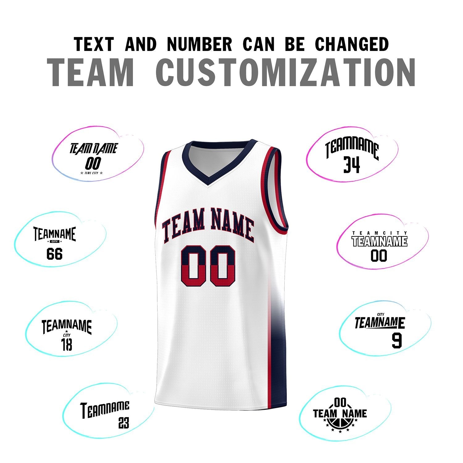 Custom White Red-Navy Personalized Two Tone Font Sports Uniform Basketball Jersey