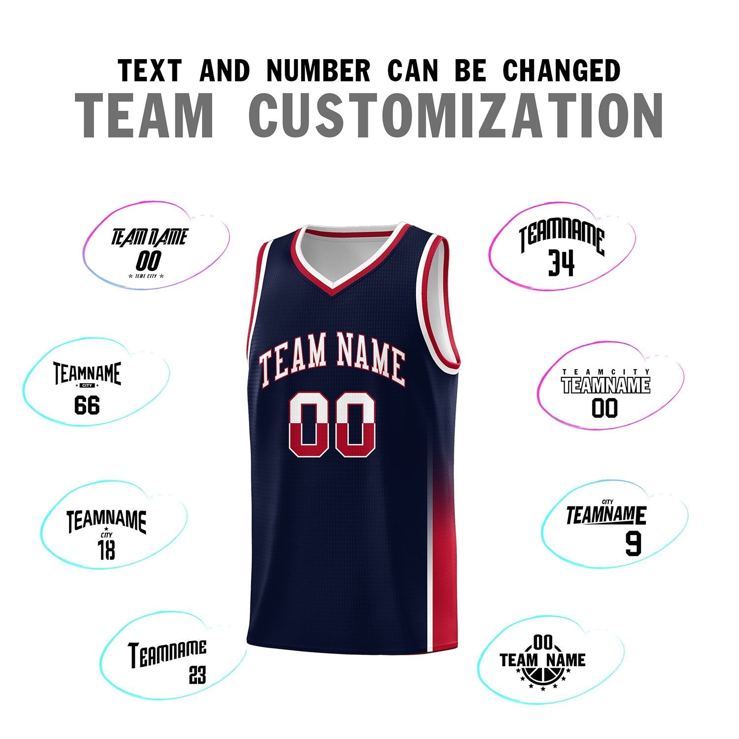 Custom Navy White-Red Personalized Two Tone Font Sports Uniform Basketball Jersey