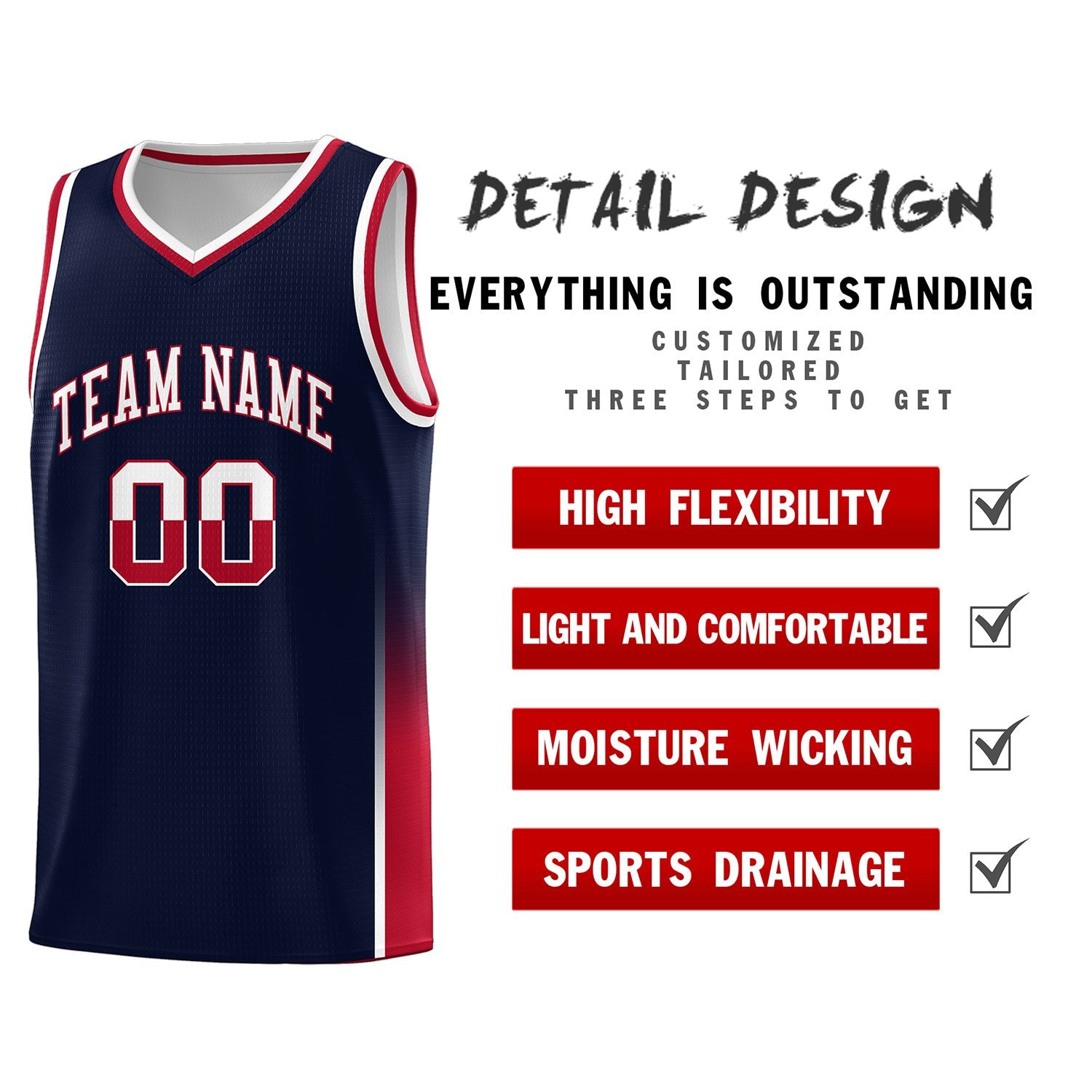 Custom Navy White-Red Personalized Two Tone Font Sports Uniform Basketball Jersey