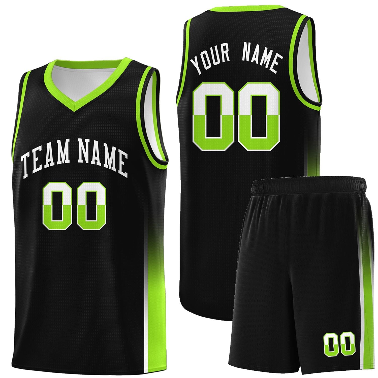 Custom Black White-Neon Green Personalized Two Tone Font Sports Uniform Basketball Jersey