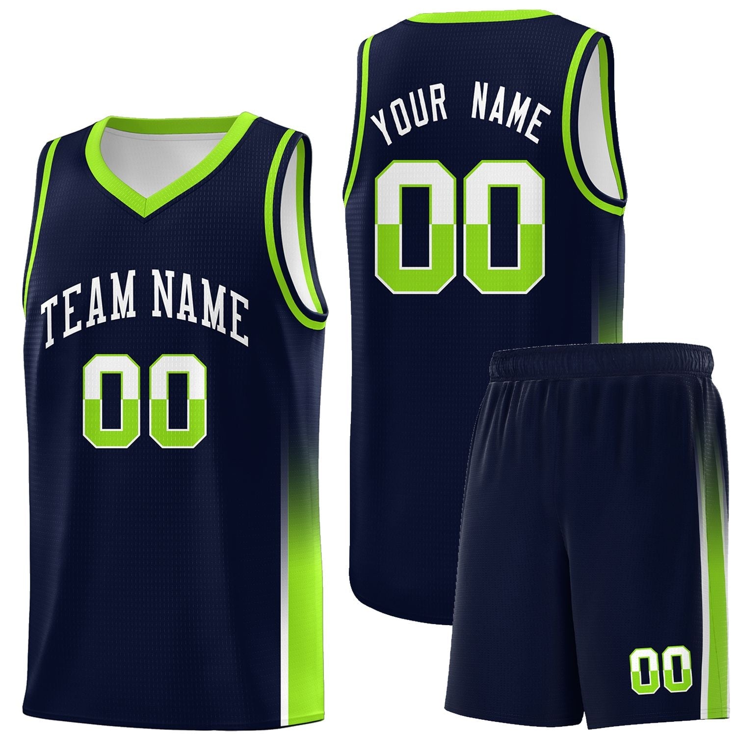 Custom Navy White-Neon Green Personalized Two Tone Font Sports Uniform Basketball Jersey