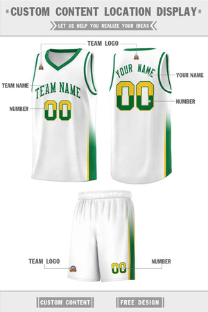 Custom White Gold-Kelly Green Personalized Two Tone Font Sports Uniform Basketball Jersey