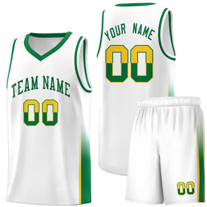 Custom White Gold-Kelly Green Personalized Two Tone Font Sports Uniform Basketball Jersey