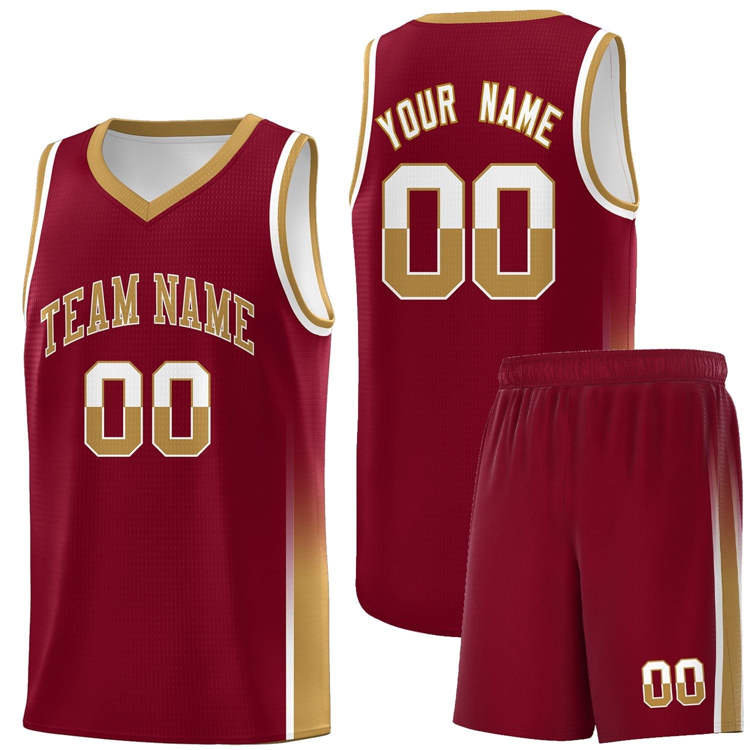 Custom Crimson White-Old Gold Personalized Two Tone Font Sports Uniform Basketball Jersey