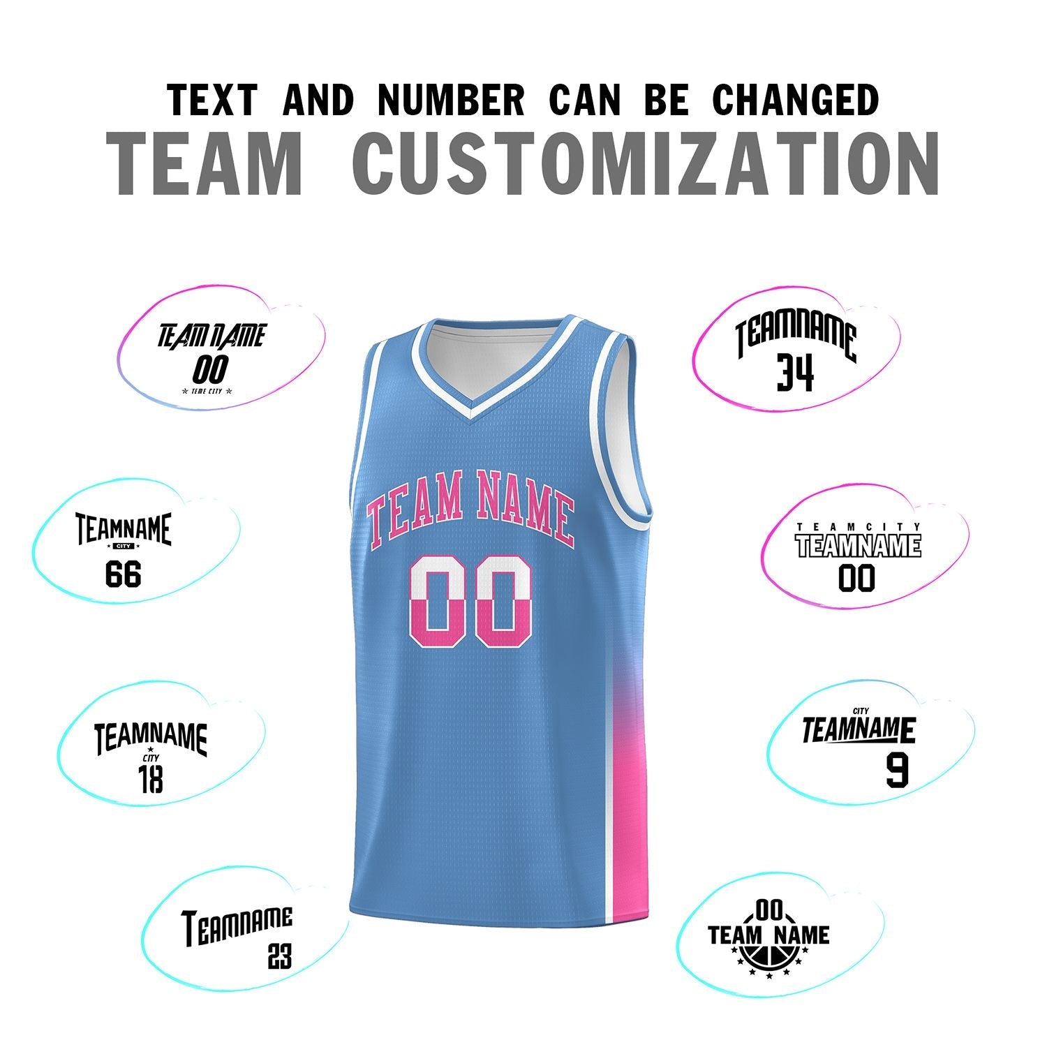 Custom Light Blue White-Pink Personalized Two Tone Font Sports Uniform Basketball Jersey