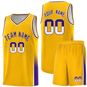 Custom Yellow White-Purple Personalized Two Tone Font Sports Uniform Basketball Jersey