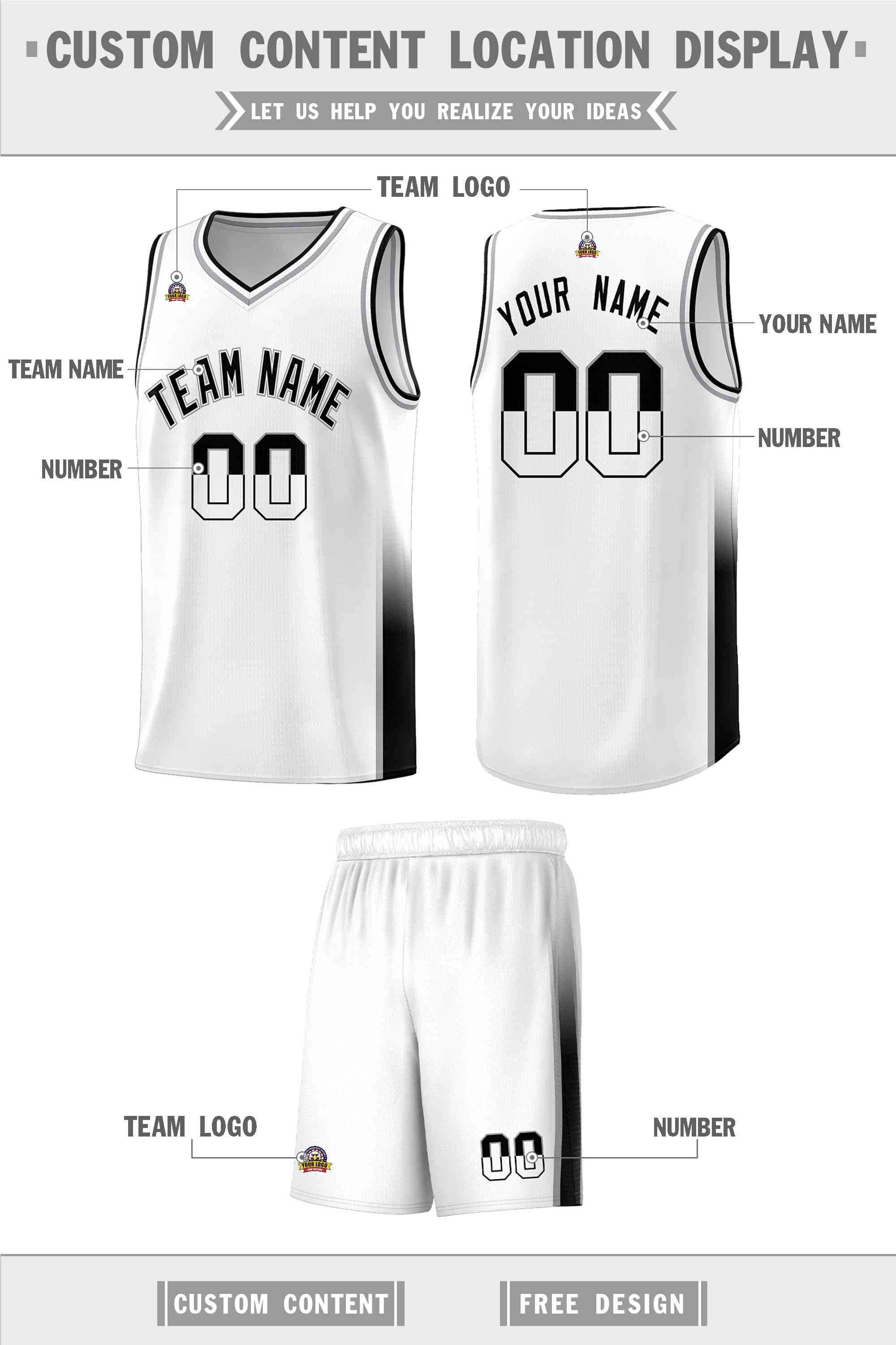 Custom White Gray-Black Personalized Two Tone Font Sports Uniform Basketball Jersey