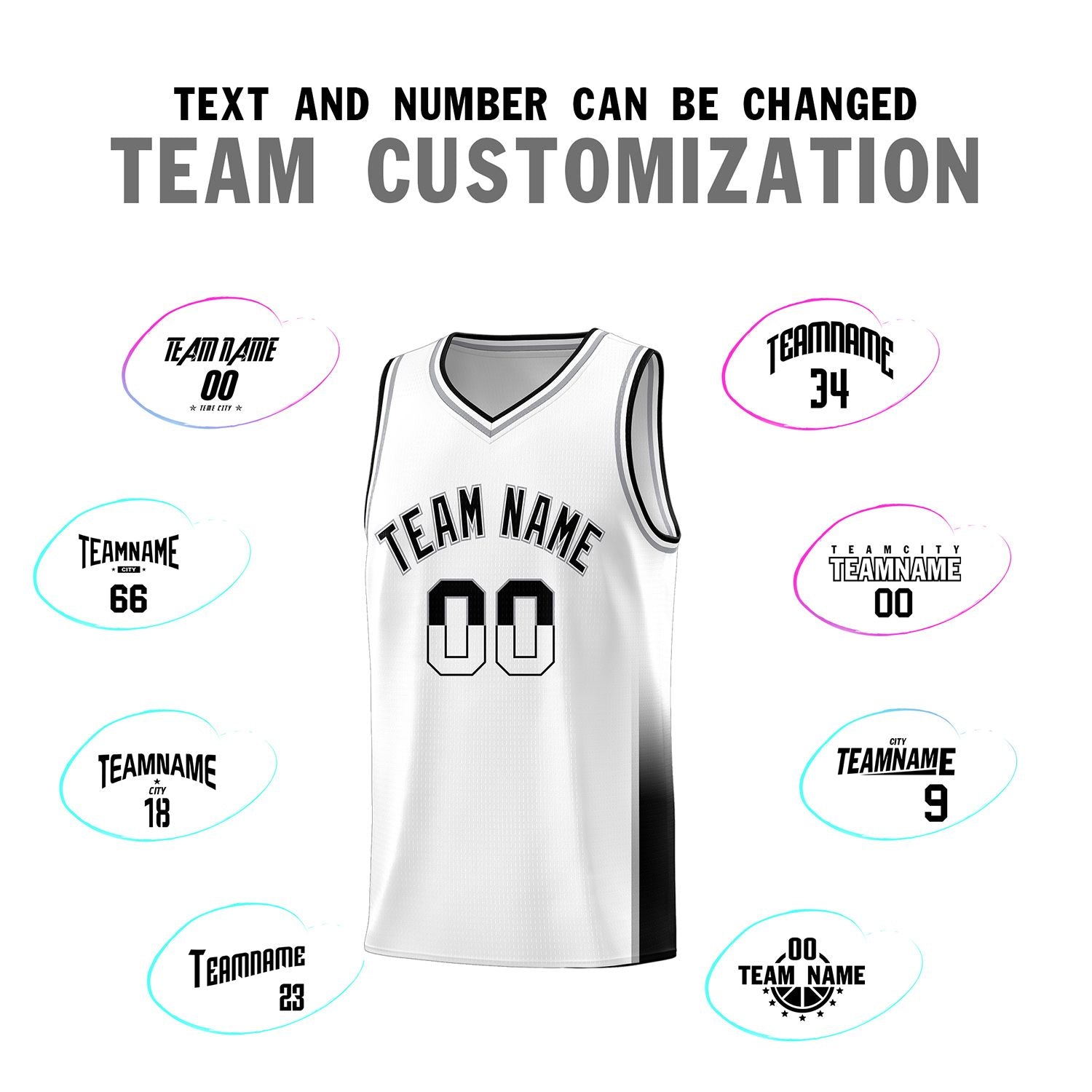 Custom White Gray-Black Personalized Two Tone Font Sports Uniform Basketball Jersey