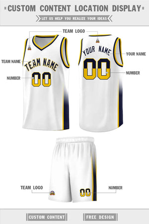 Custom White Yellow-Navy Personalized Two Tone Font Sports Uniform Basketball Jersey