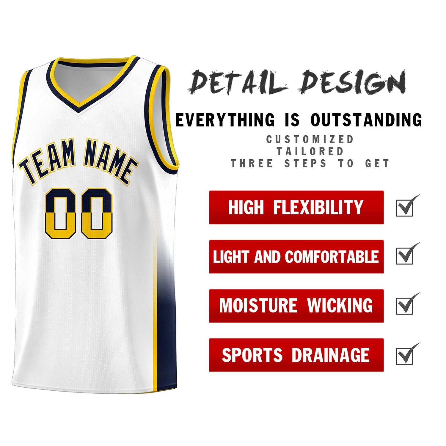 Custom White Yellow-Navy Personalized Two Tone Font Sports Uniform Basketball Jersey