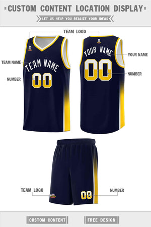 Custom Navy White-Gold Personalized Two Tone Font Sports Uniform Basketball Jersey