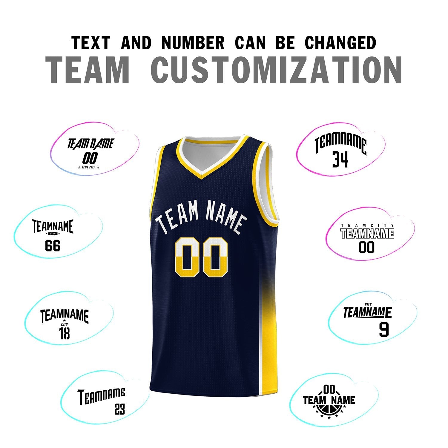 Custom Navy White-Gold Personalized Two Tone Font Sports Uniform Basketball Jersey