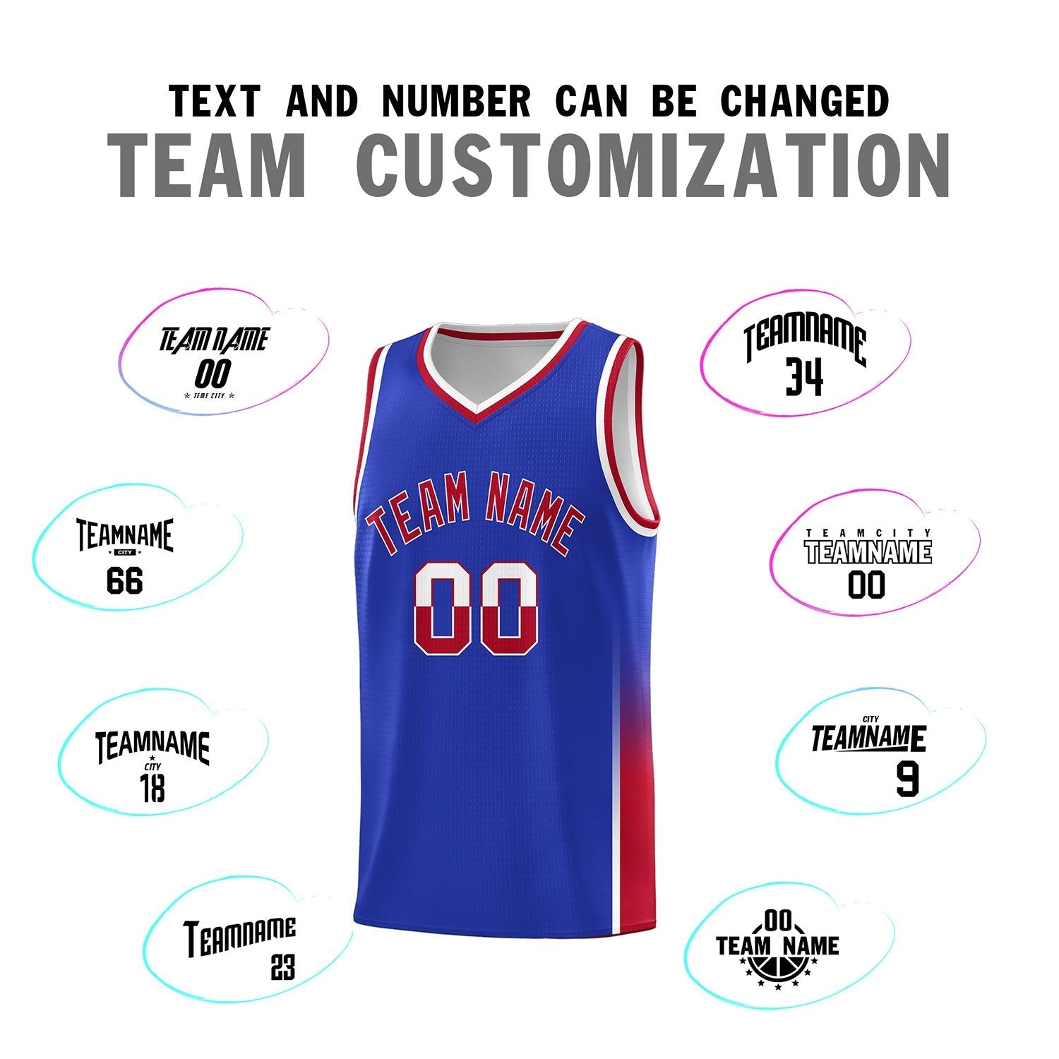 Custom Royal White-Red Personalized Two Tone Font Sports Uniform Basketball Jersey