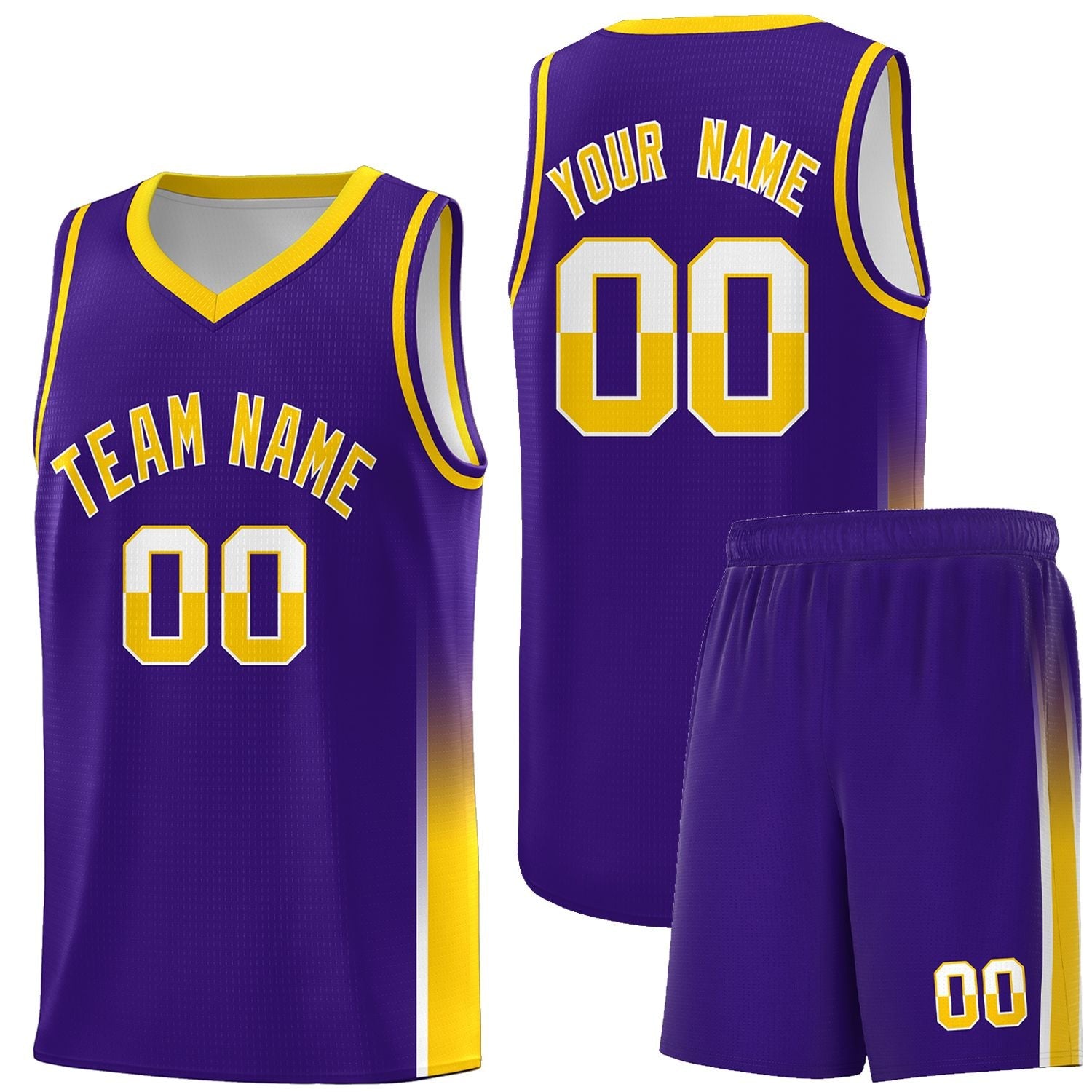 Custom Purple White-Yellow Personalized Two Tone Font Sports Uniform Basketball Jersey