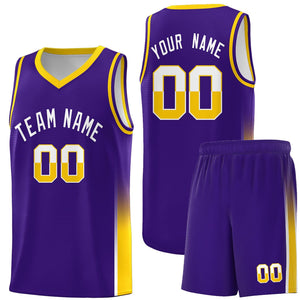 Custom Purple White-Yellow Personalized Two Tone Font Sports Uniform Basketball Jersey