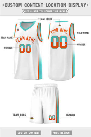 Custom White Orange-Aqua Personalized Two Tone Font Sports Uniform Basketball Jersey