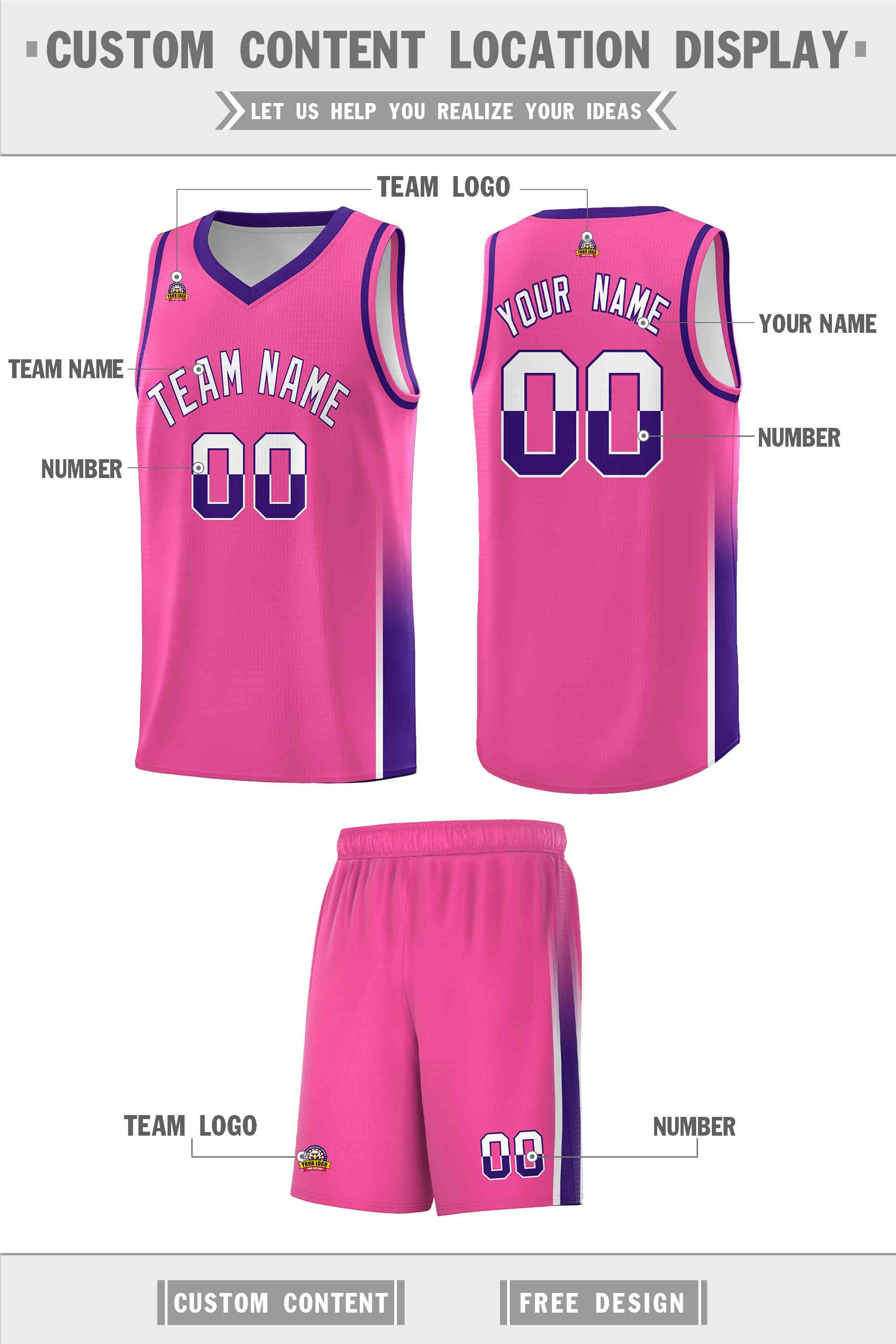 Custom Pink White-Purple Personalized Two Tone Font Sports Uniform Basketball Jersey