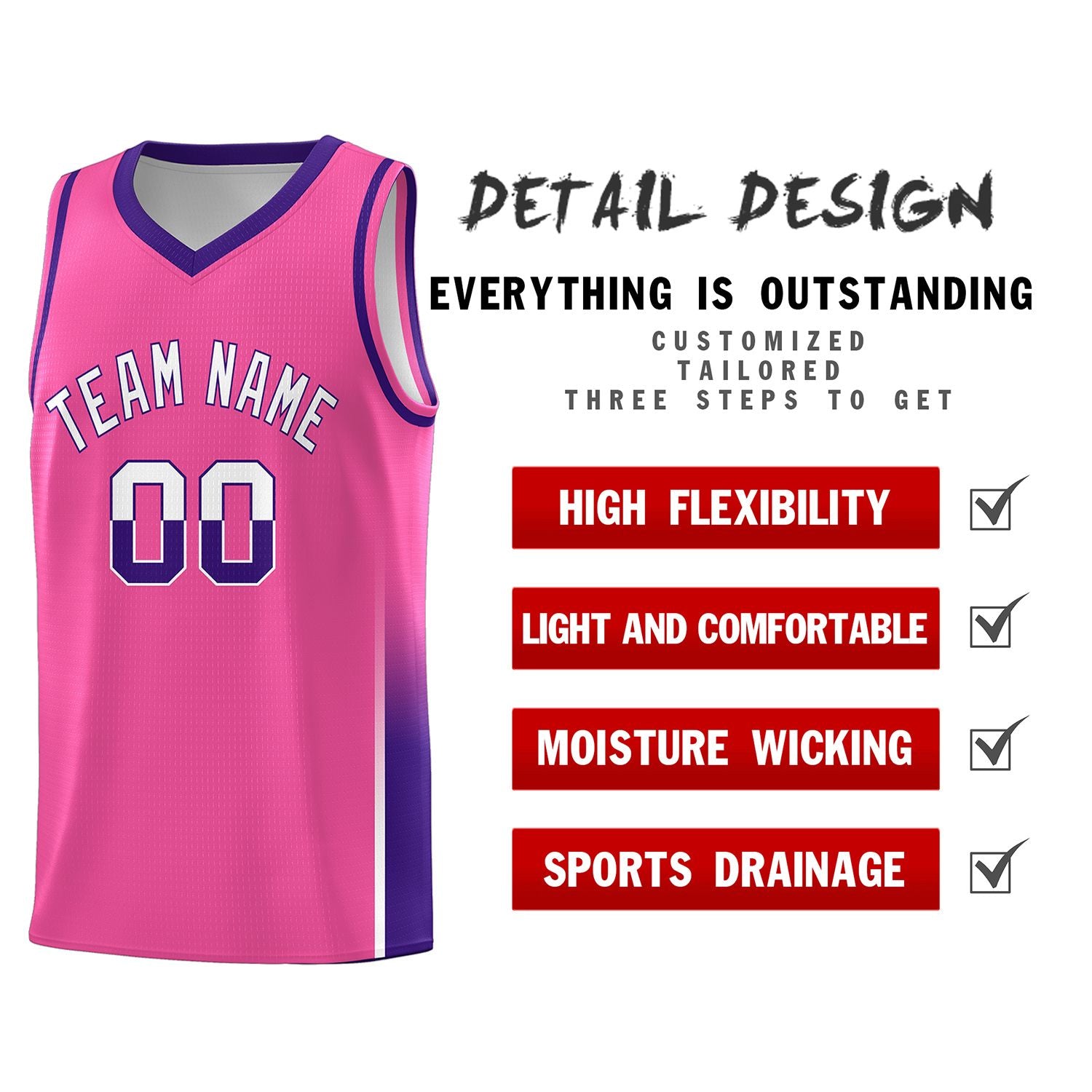 Custom Pink White-Purple Personalized Two Tone Font Sports Uniform Basketball Jersey