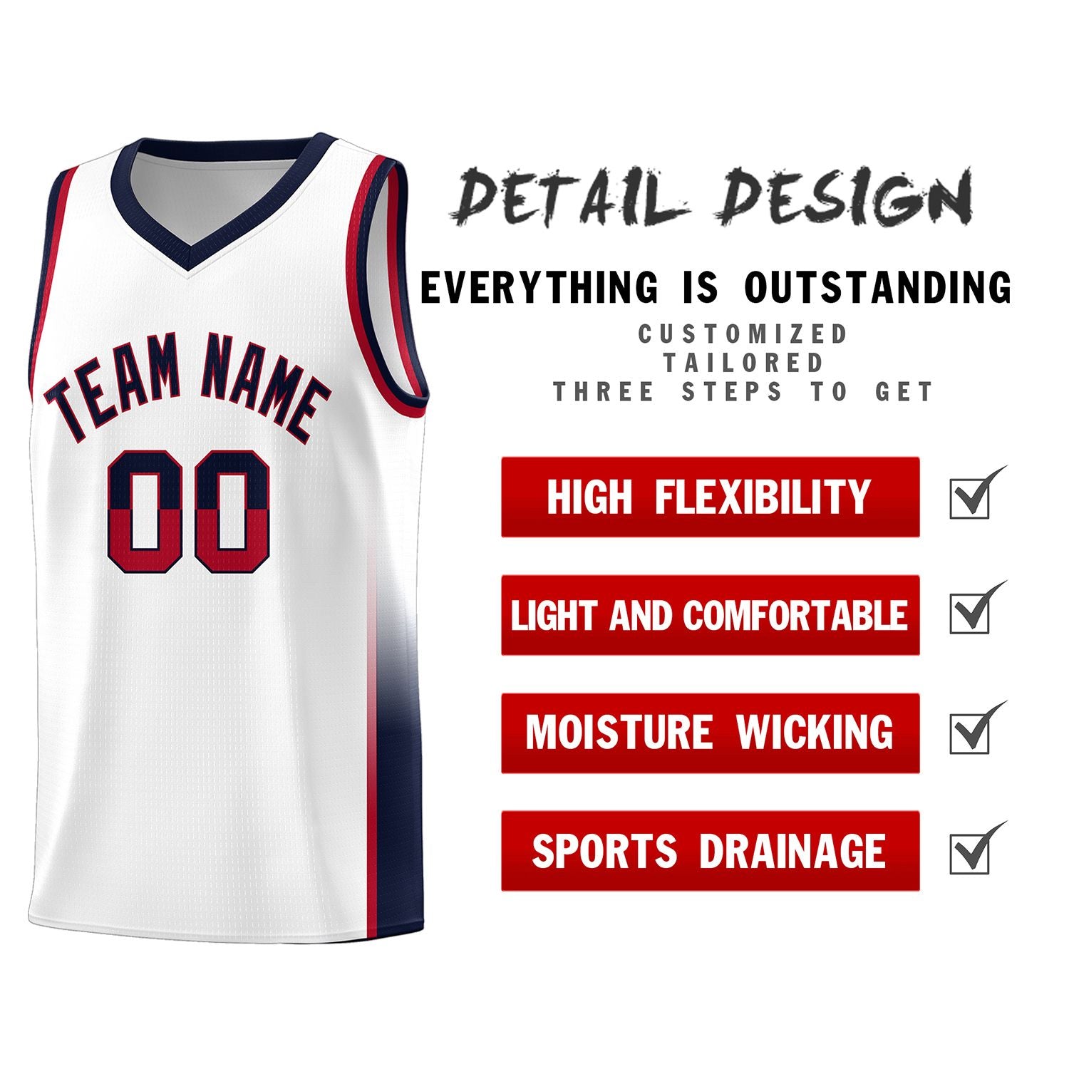 Custom White Red-Navy Personalized Two Tone Font Sports Uniform Basketball Jersey