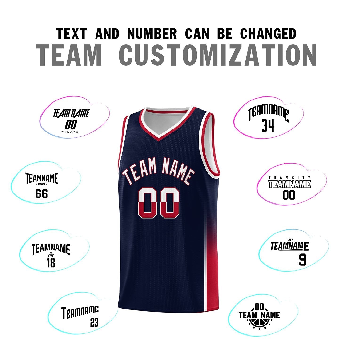 Custom Navy White-Red Personalized Two Tone Font Sports Uniform Basketball Jersey