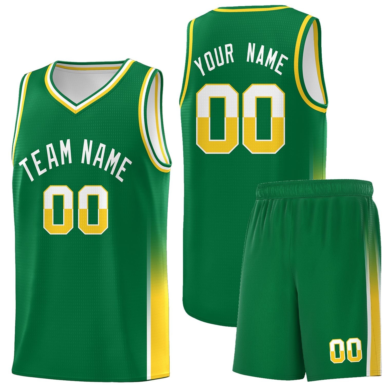 Custom Kelly Green White-Gold Personalized Two Tone Font Sports Uniform Basketball Jersey